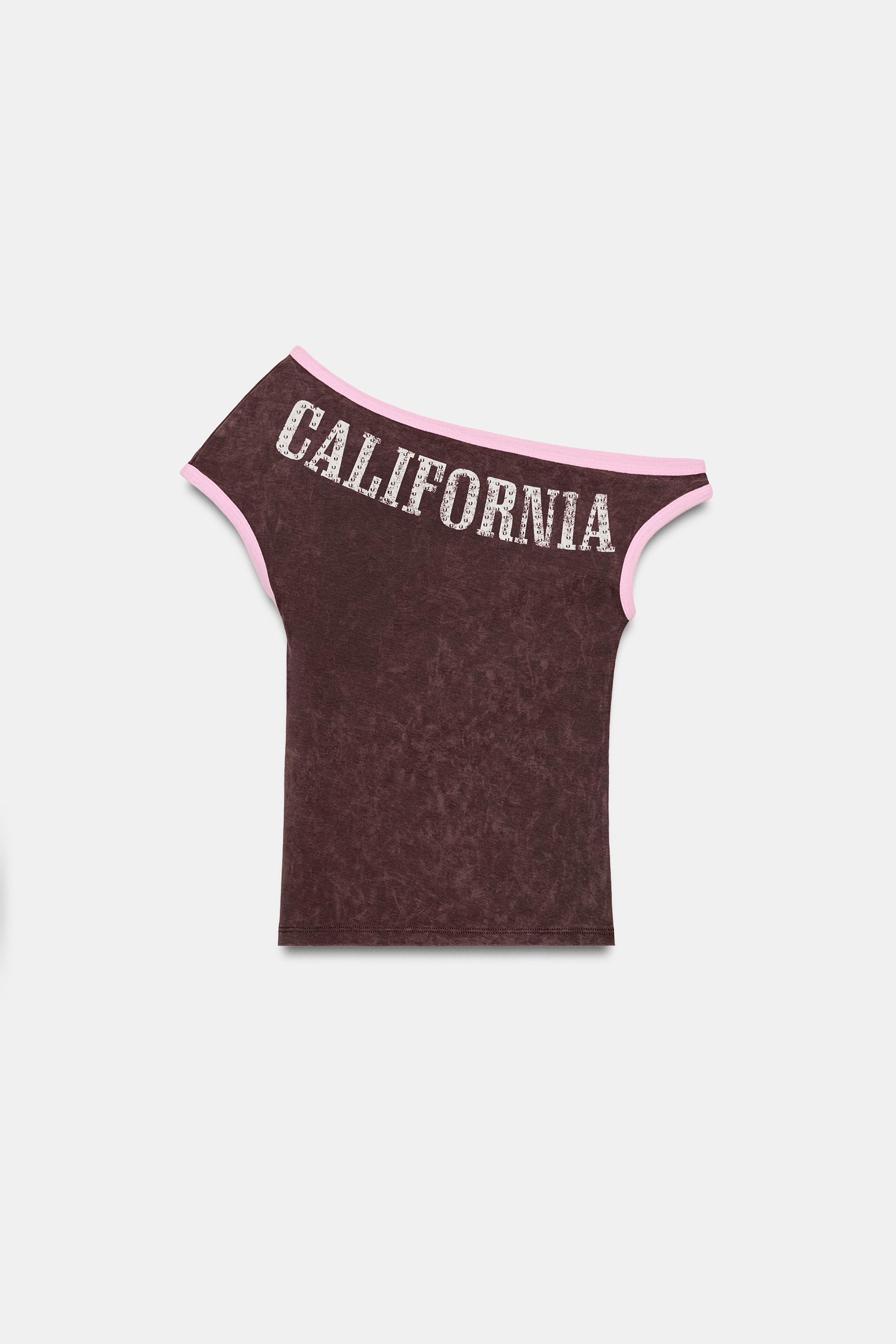 ASYMMETRIC STUD TEXT T-SHIRT